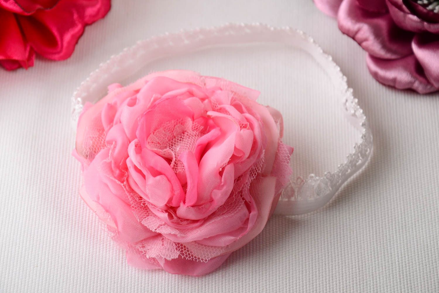Banda para el cabello artesanal regalo para mujer cinta de pelo color rosa foto 1