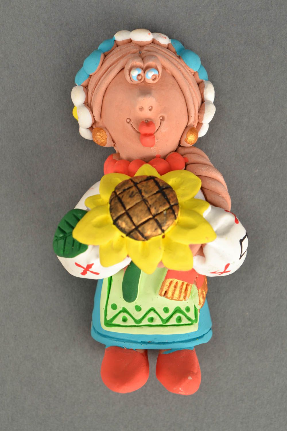 Clay fridge magnet Cossack Woman with Sunflower photo 5