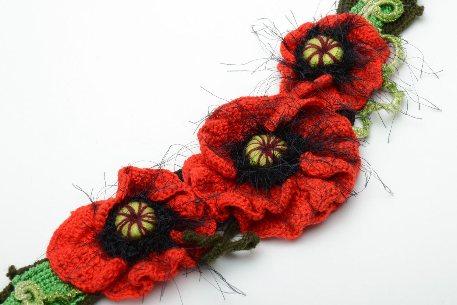 Homemade women's crochet flower belt Poppies photo 4