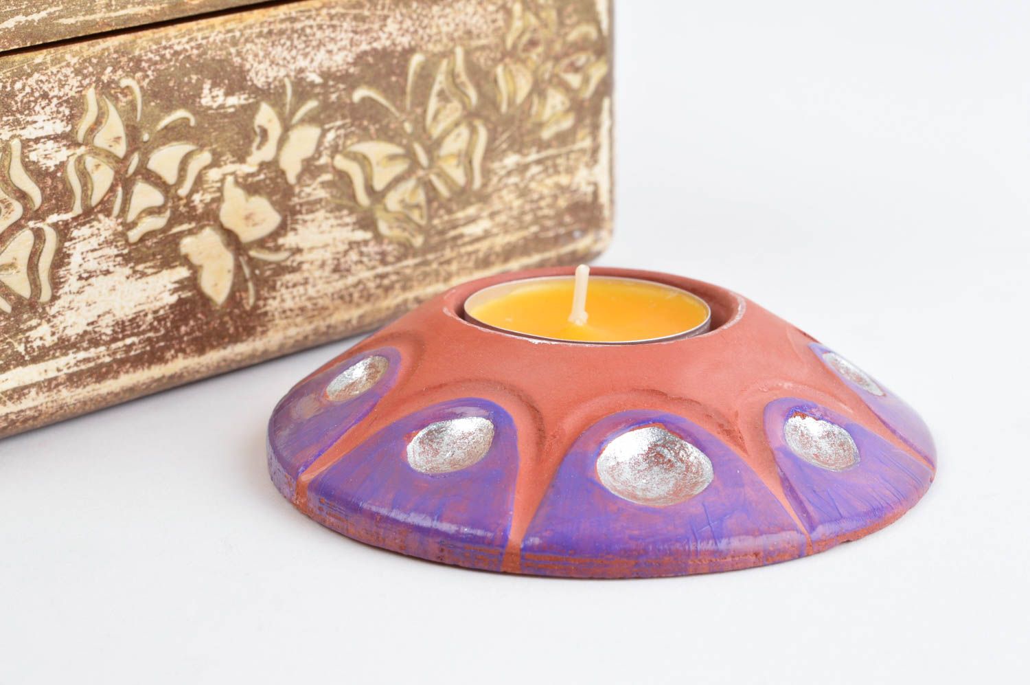 Handmade Deco Teelichthalter bunt Gips Dekoration Tisch Kerzenständer grell bunt foto 1