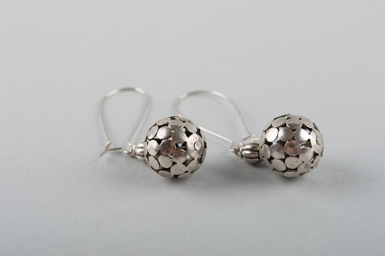 Beautiful handmade long metal ball earrings women's designer jewelry photo 3