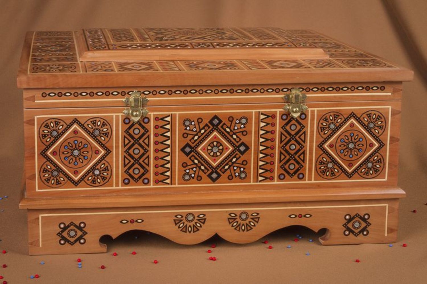Royal handmade jewelry box Inlaid with metal, beads and wood photo 1