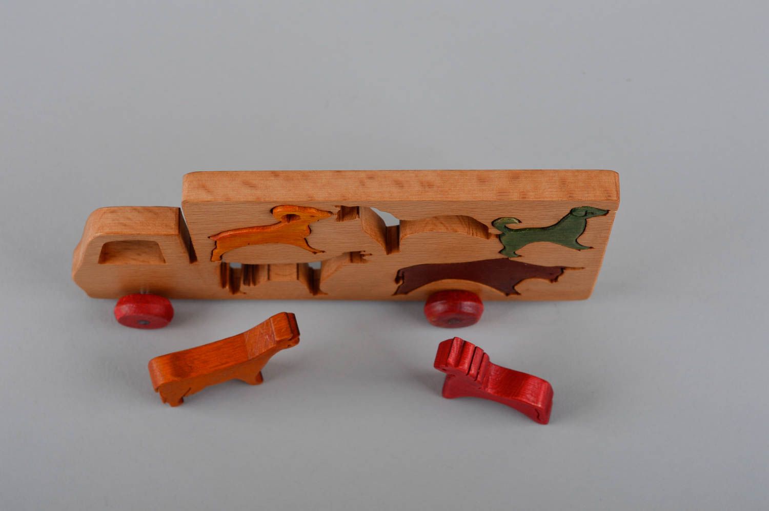 Puzzle 3D en bois fait main Jouet d'éveil voiture avec animaux Cadeau bébé photo 5