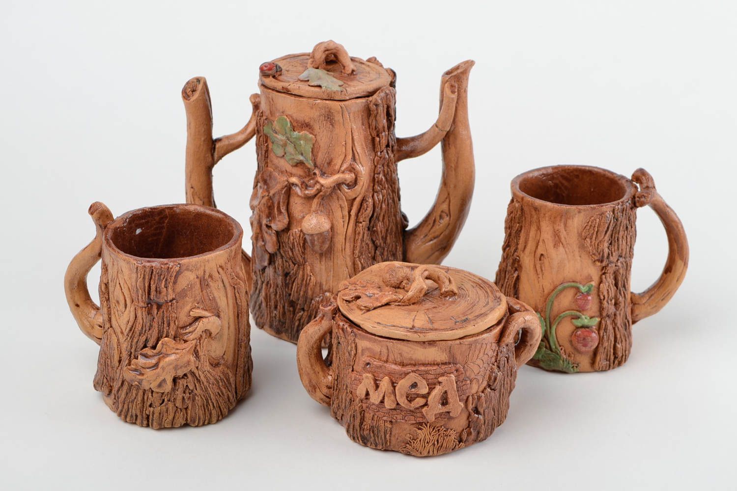 Handmade pottery tea service tea set ceramic teapot ceramic cups honey pot photo 5