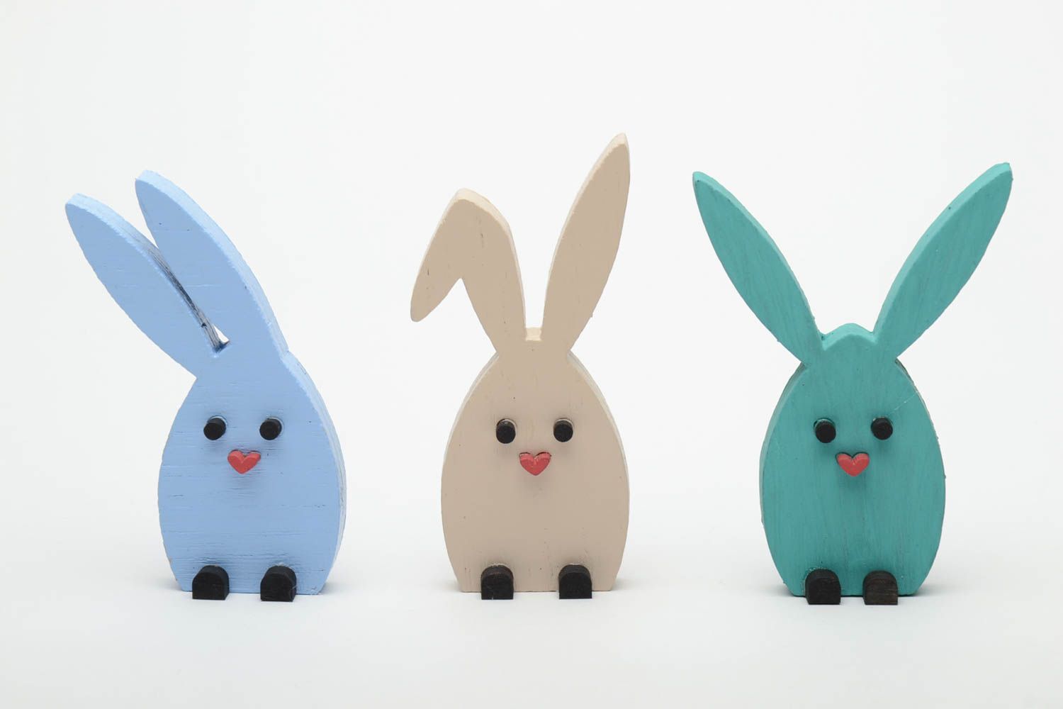 Plywood figurines in the shape of colorful rabbits 3 items photo 2