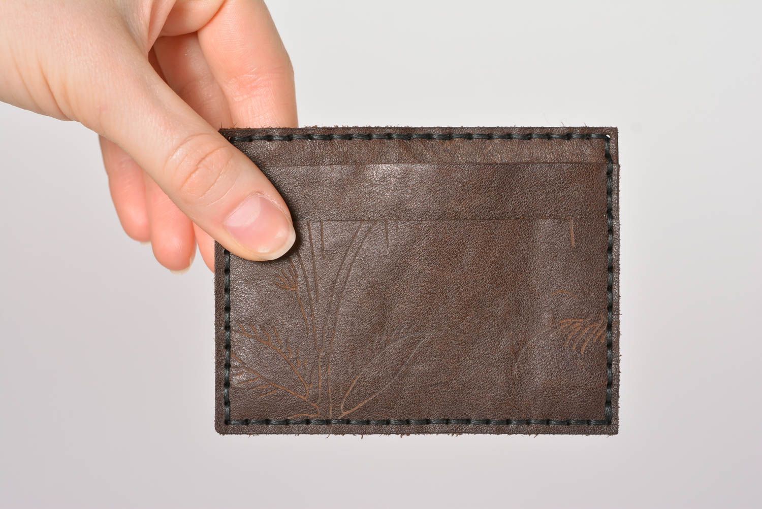 Porte-cartes de visite en cuir fait main marron avec gravure Cadeau pour homme photo 4