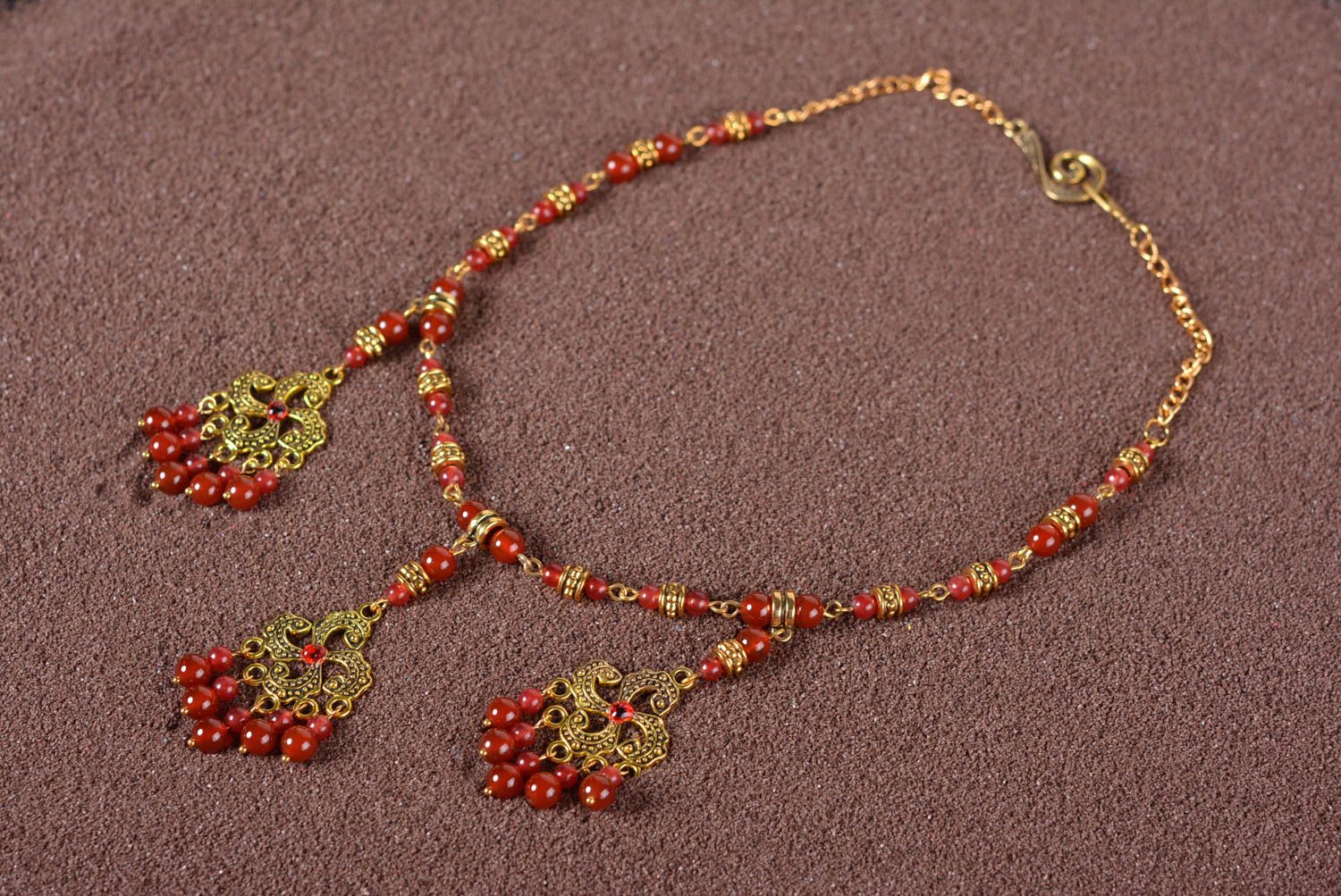 Designer necklace beaded handmade jewelry natural stones present for women photo 1