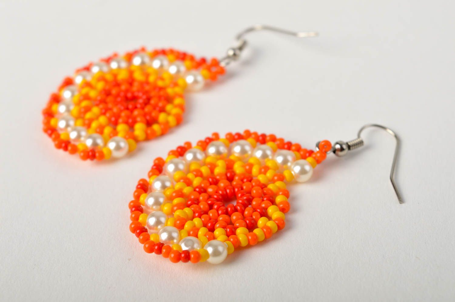 Handmade orange earrings designer beaded earrings unusual cute accessory photo 4
