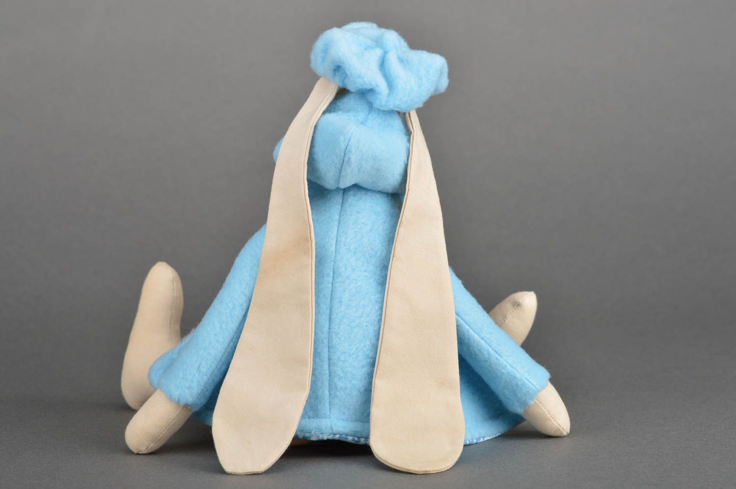 Beautiful handmade children's fabric soft toy hare in blue attire photo 5