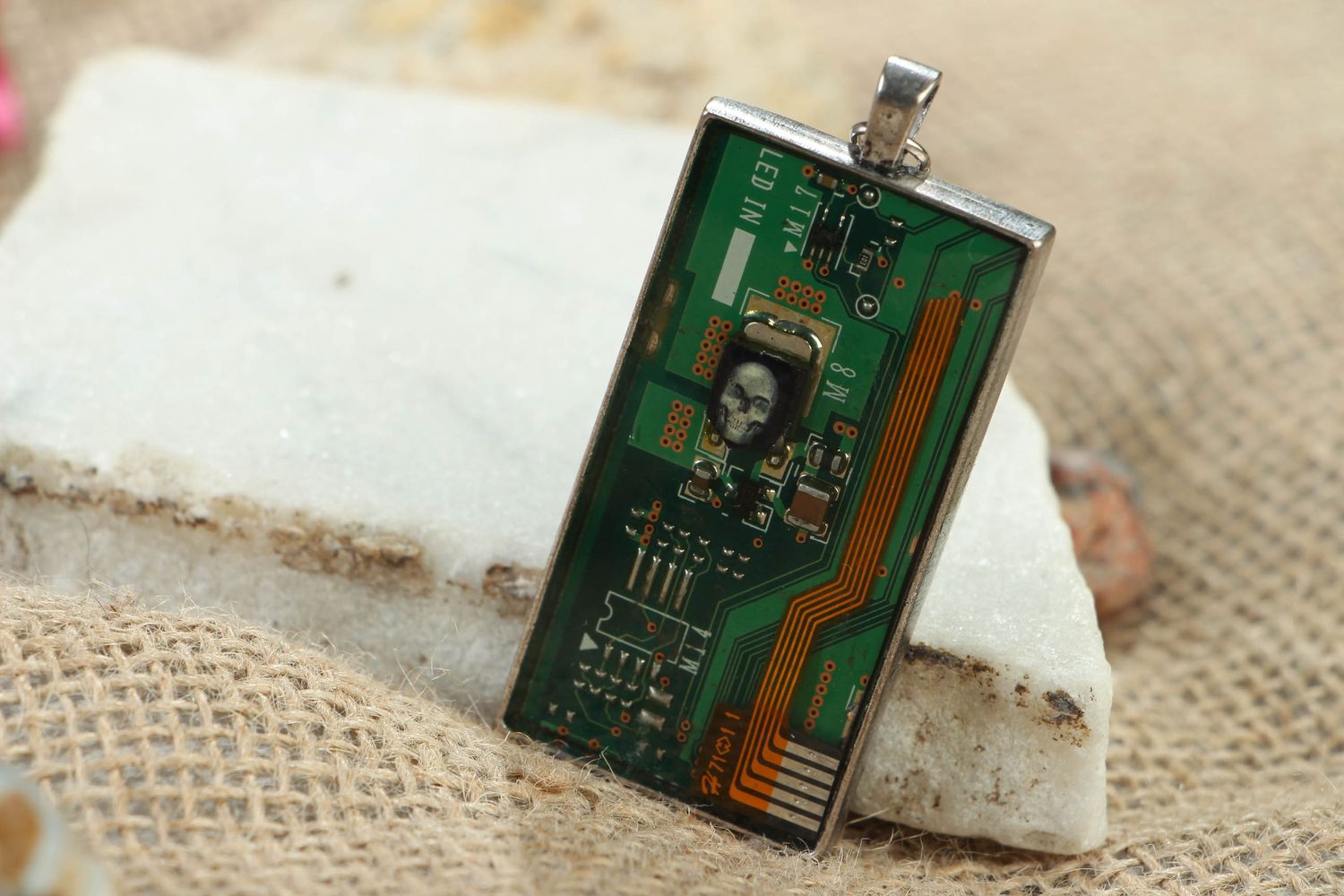 Rectangular pendant with microchips in cyberpunk style photo 4