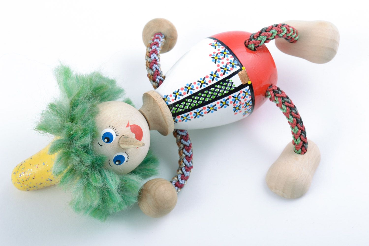 Деревянная игрушка клоун с острым носом ручной работы расписанная красками фото 5