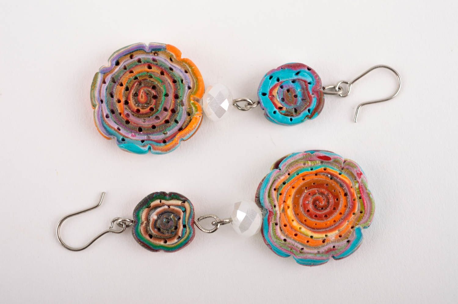 Large handmade plastic earrings polymer clay ideas floral earrings gifts for her photo 5