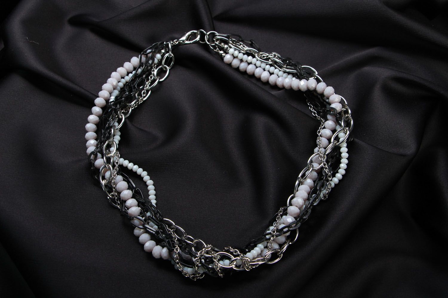 Handmade necklace with crystal and chains photo 1