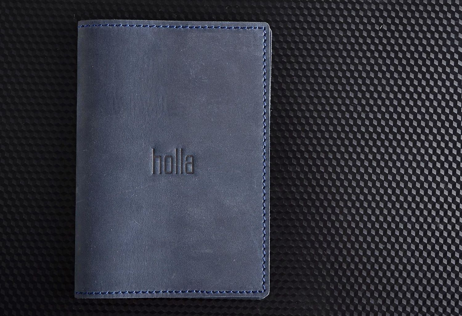Porte-passeport en cuir bleu photo 5