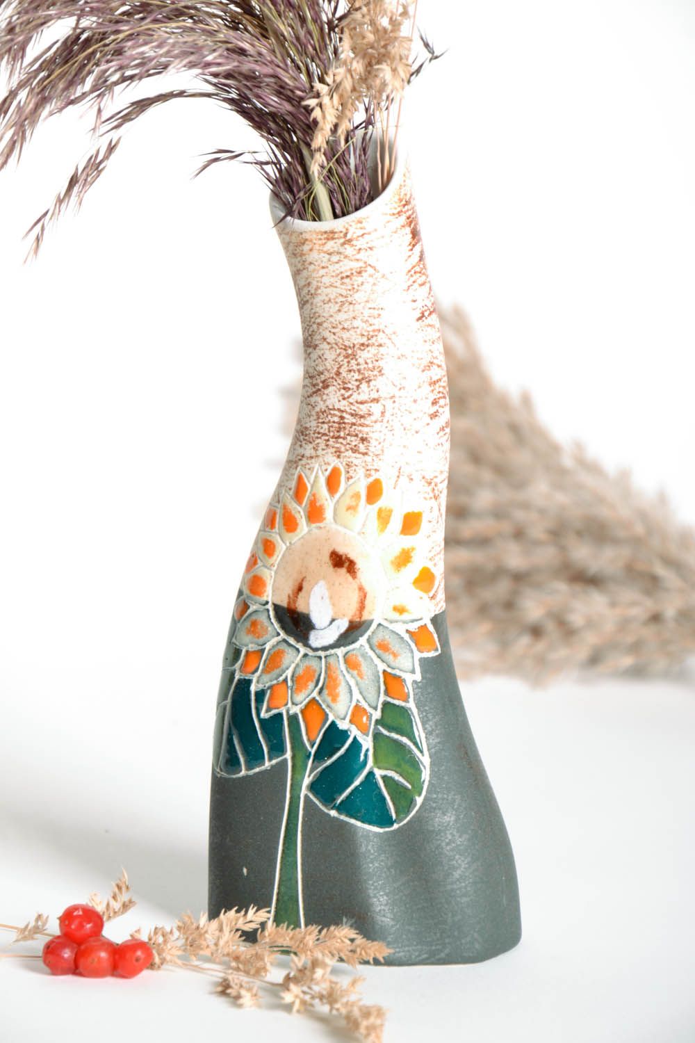 9 inches tall ceramic handmade art design decorative vase Sunflower, 0,67 lb photo 1