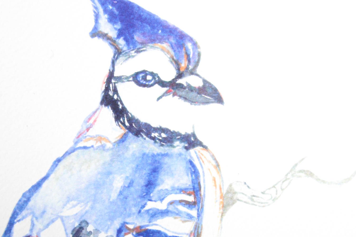 Tableau oiseau bleu fait main Décoration murale fond blanc aquarelle Déco maison photo 4