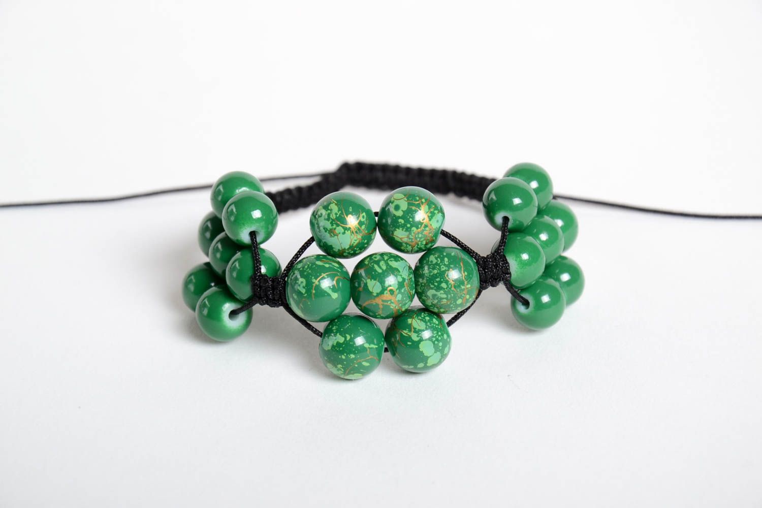 Bracelet vert Bijou fait main perles en céramique verre Cadeau pour femme photo 1