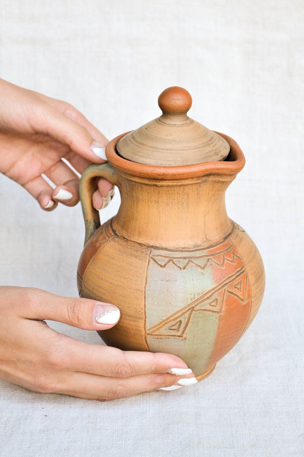 Handgemachtes Geschirr Keramik Kanne Geschirr aus Ton Keramik Krug groß foto 2