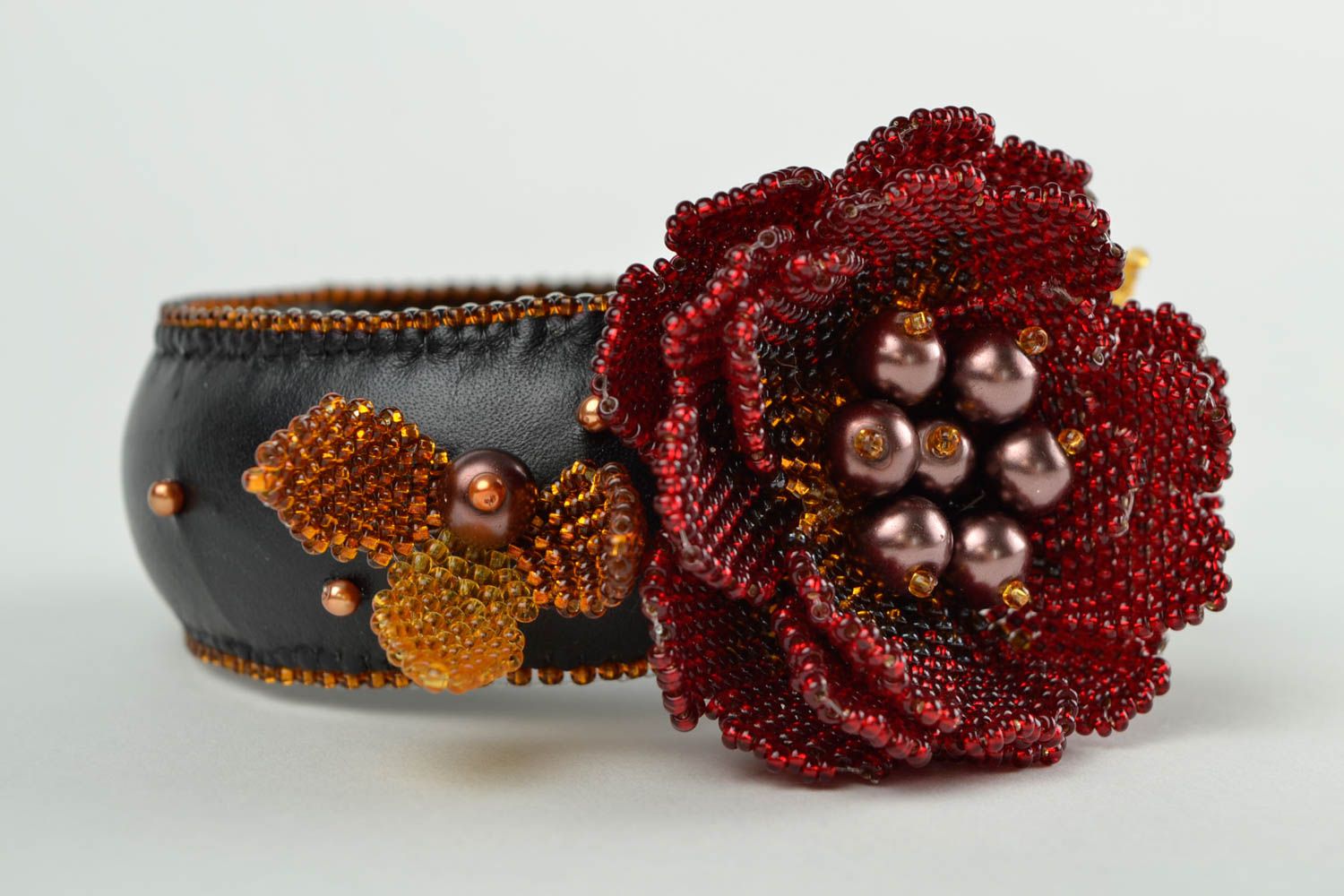 Seed bead woven bracelet leather bracelet handmade flower bracelet for girls photo 1