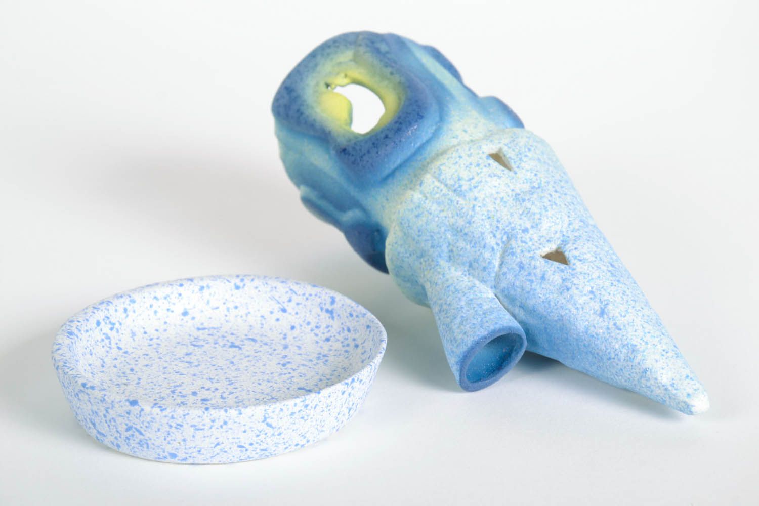 Keramik Duftlampe Haus in Blau foto 3