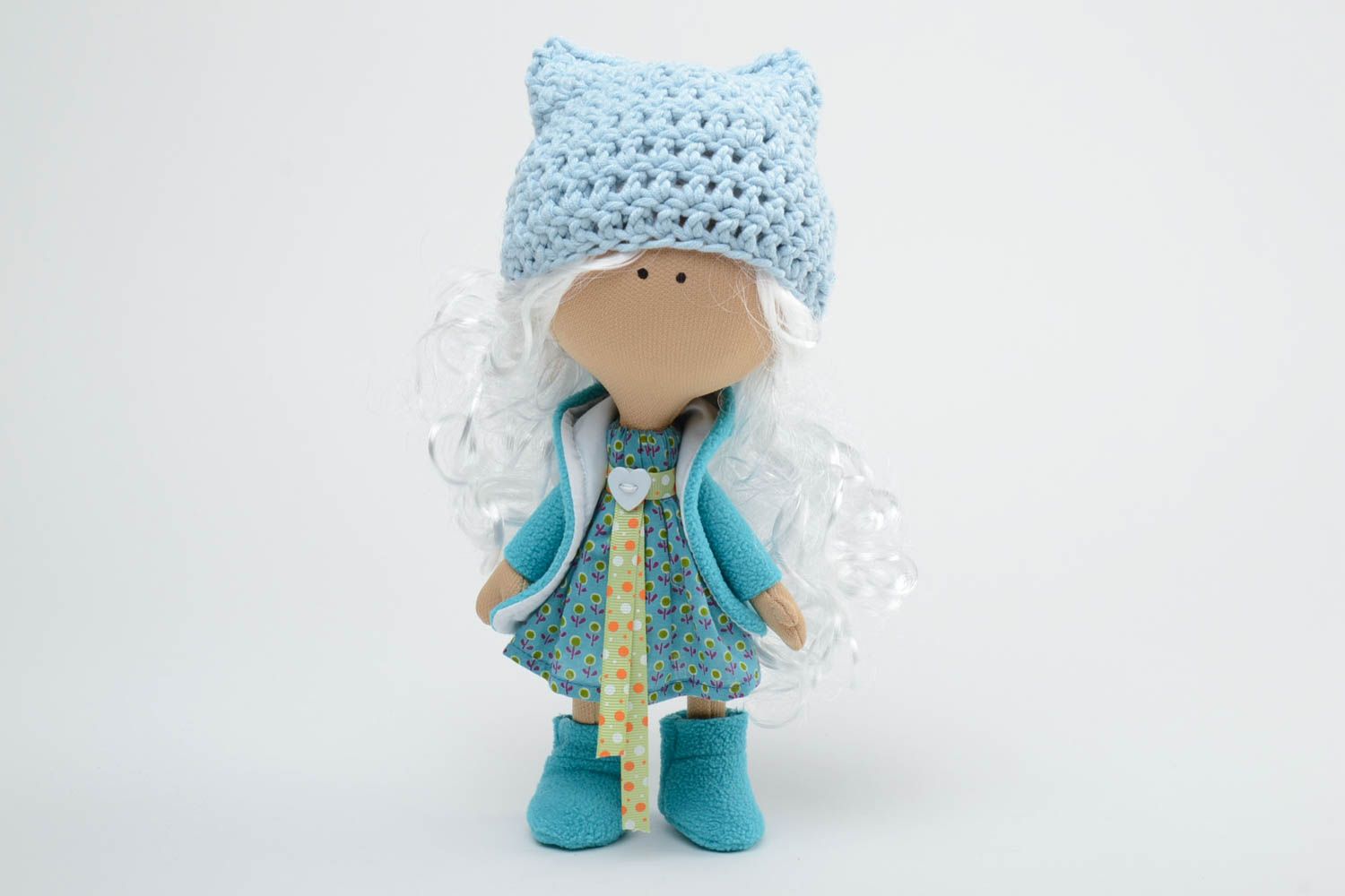 Künstlerische Interieur Puppe handmade aus Stoff Mädchen in blauer Kleidung für kleine Prinzessin foto 2