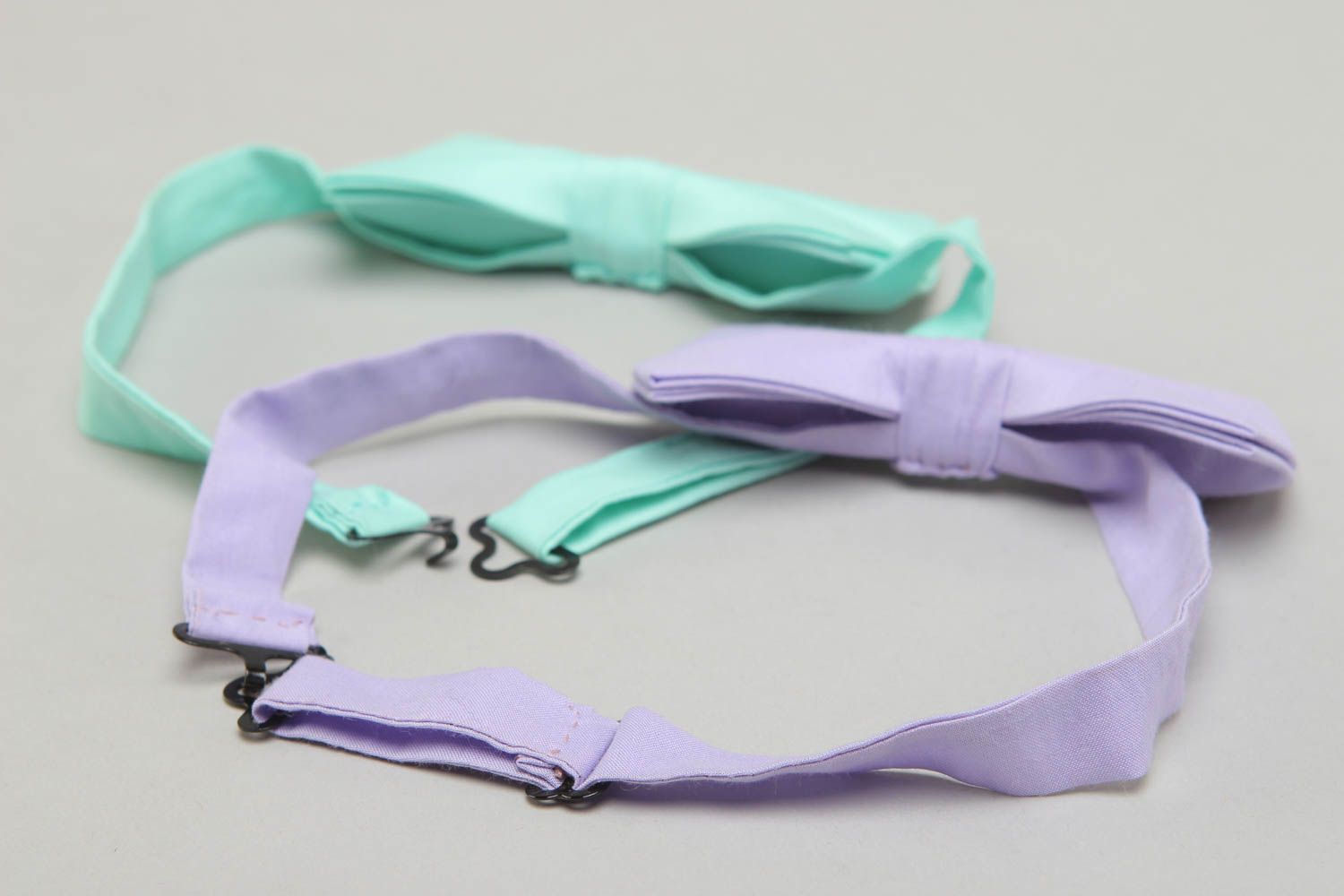 Set of fabric bow ties Lavender and Mint 2 items photo 3