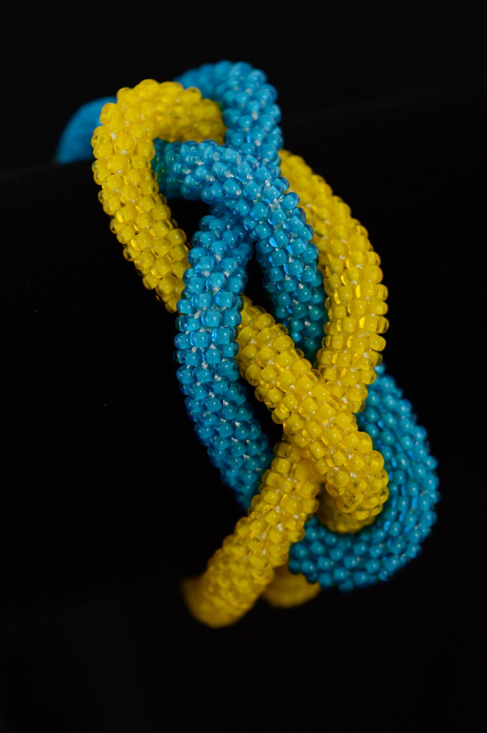 Handmade beaded cord bracelet Yellow and Blue photo 2