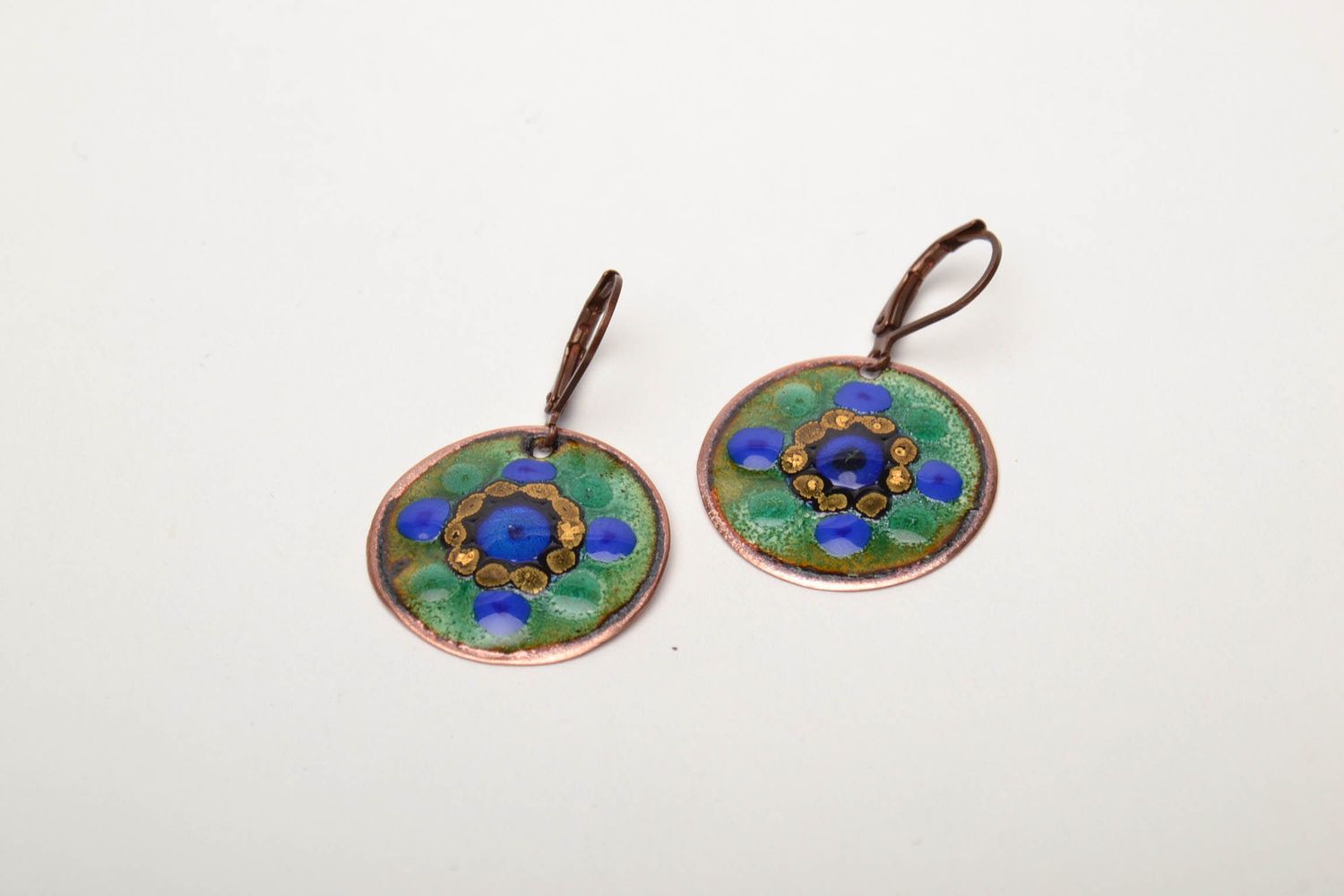 Copper earrings painted with hot enamel photo 3