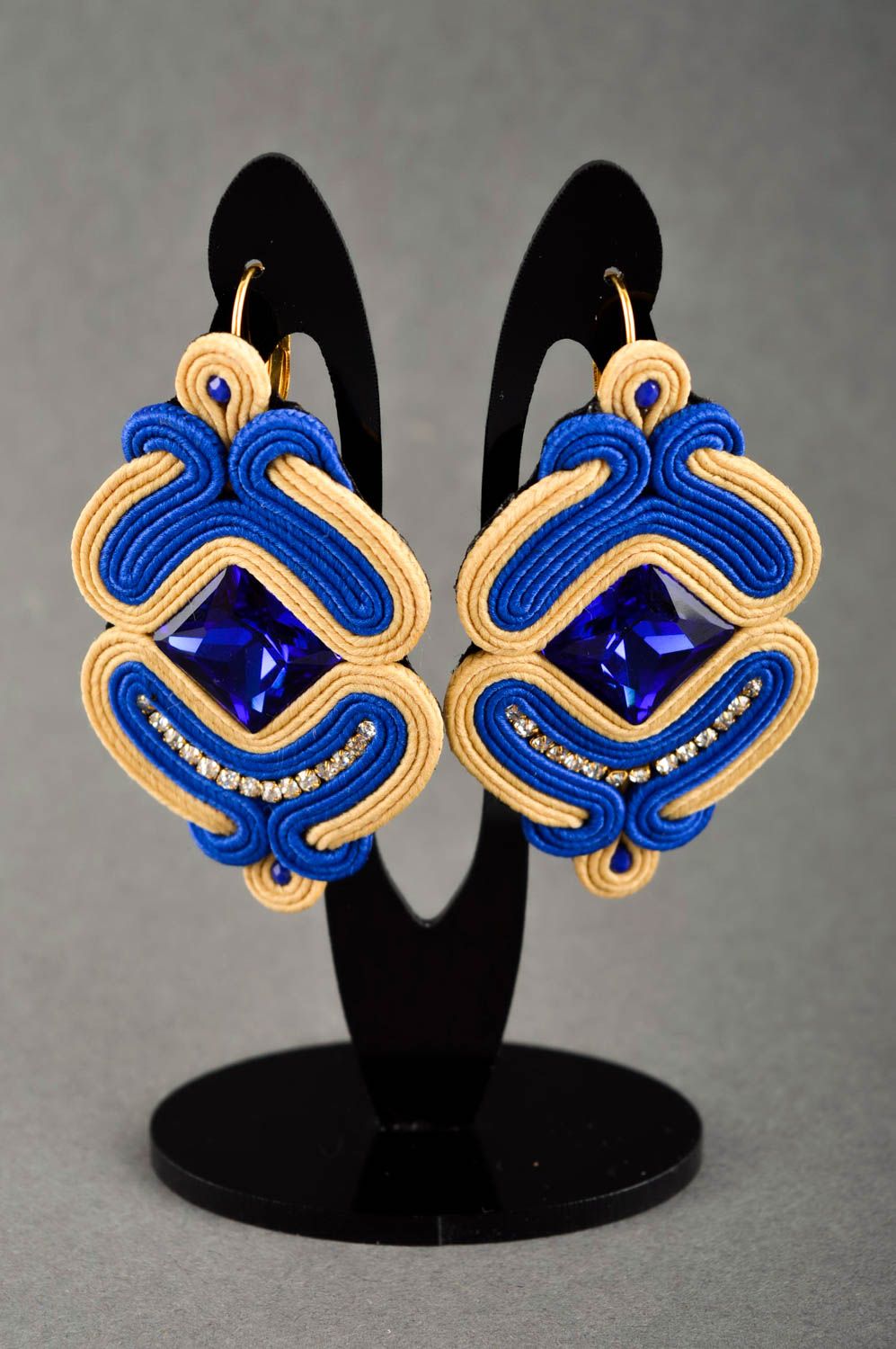 Soutache Ohrringe handmade blaue Ohrringe Ohhänger Accessoires für Frauen foto 1