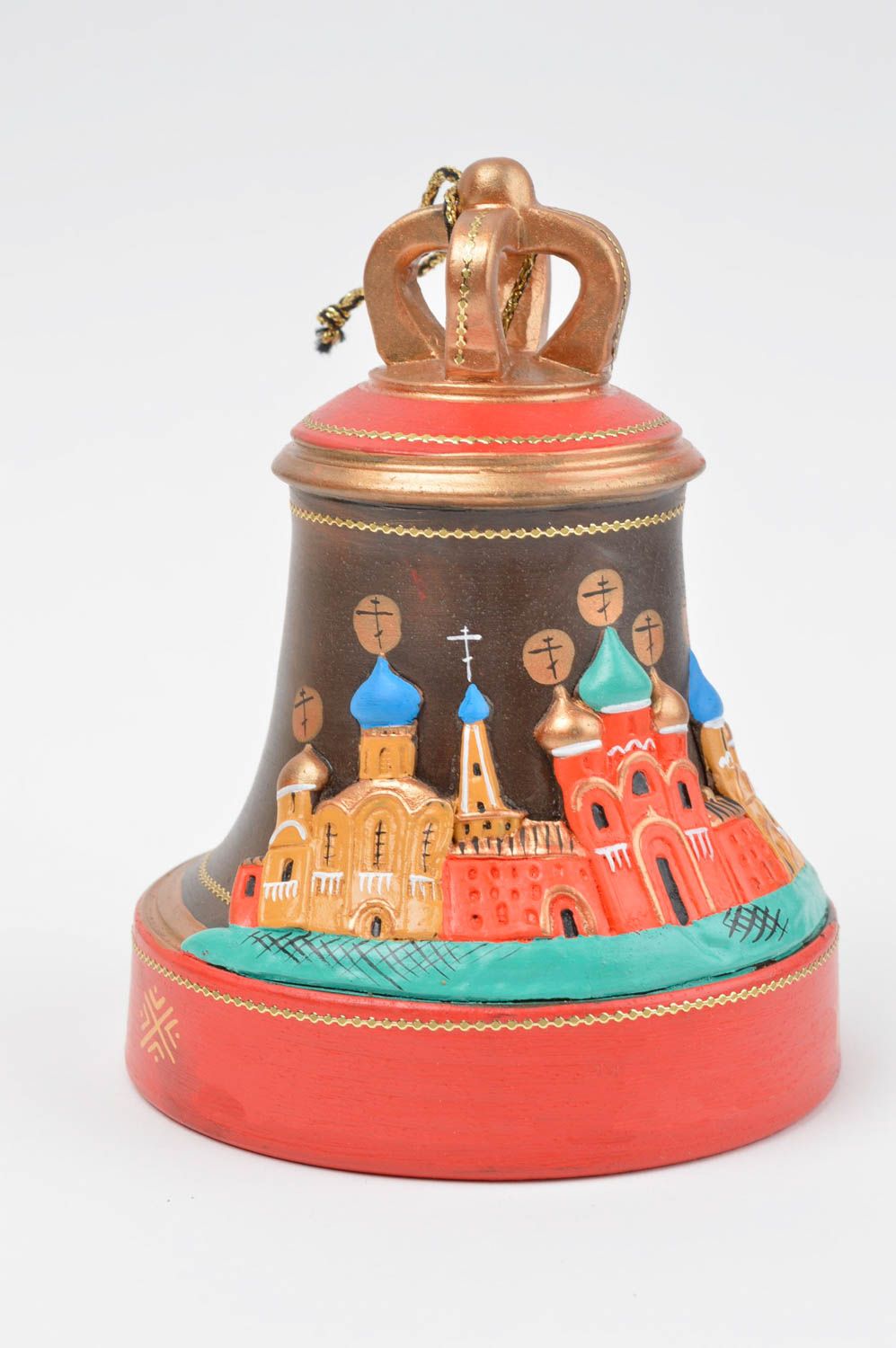 Глиняный церковный колокол расписной красный авторский красивый ручной работы фото 2
