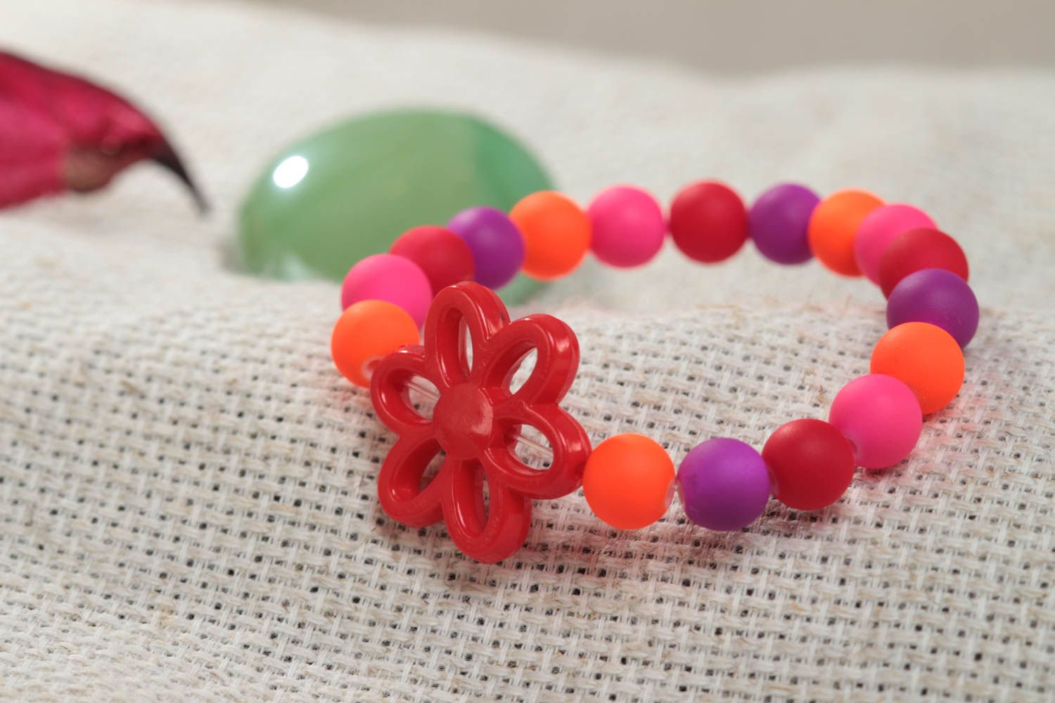Colorful handmade plastic bead bracelet with flower for girl children's jewelry photo 1