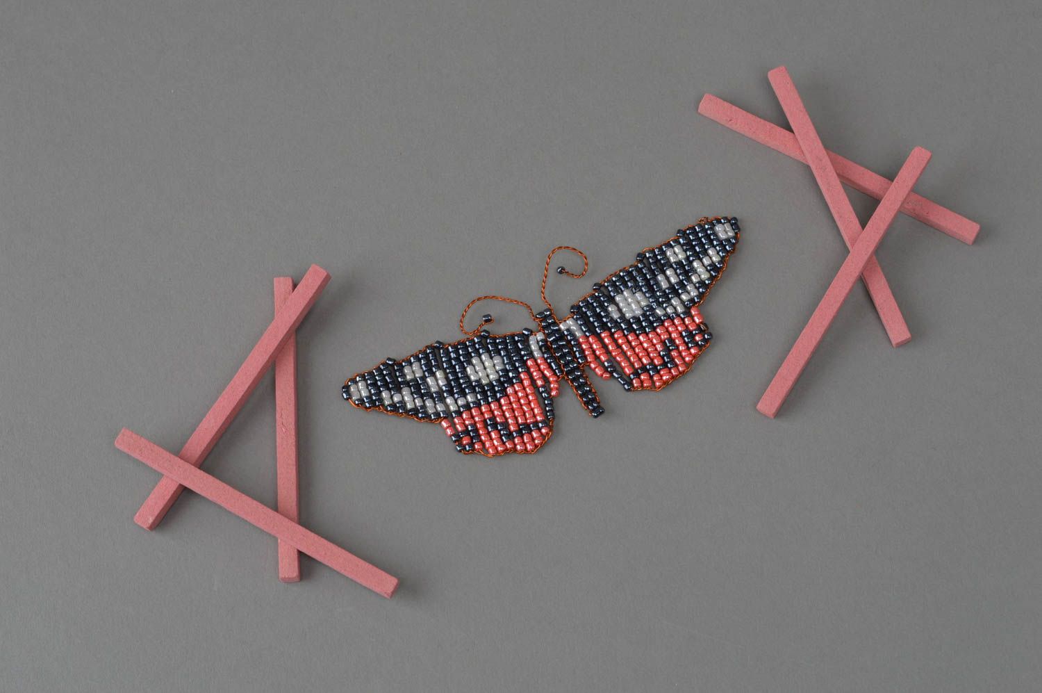 Schmetterling Magnet aus Glasperlen für Kühlschrank schwarz rot handgemacht toll foto 1