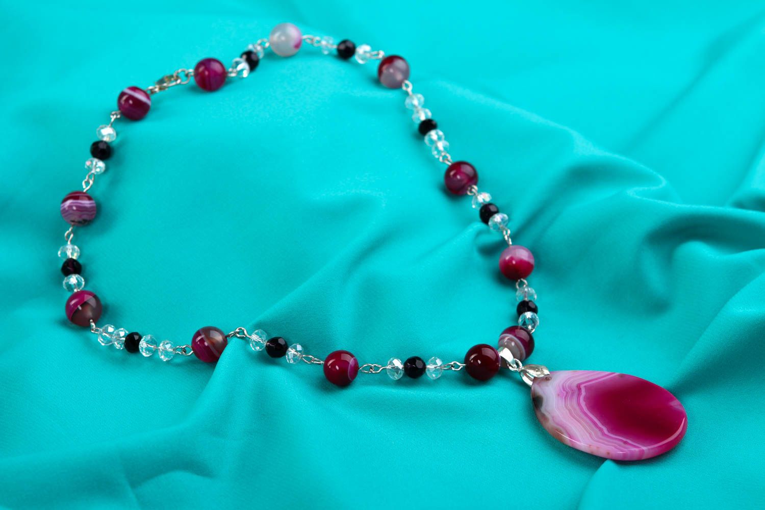 Collier pierres naturelles Bijou fait main agate cristal rose Accessoire femme photo 1