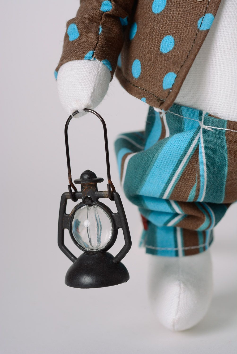 Small handmade fabric soft toy mouse with lamp photo 3