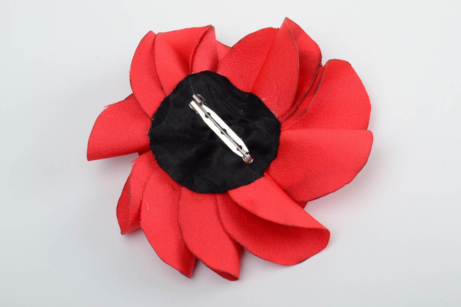 Broche textile originale faite main accessoire en forme de fleur rouge de pavot photo 4