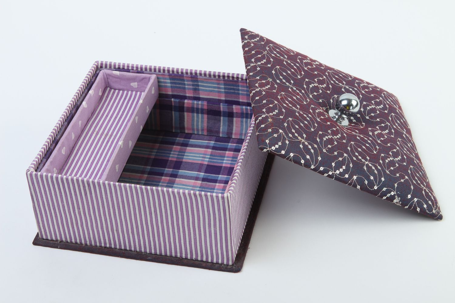 Coffret à bijoux fait main Boîte à bijoux carrée violette Idée Cadeau femme photo 3