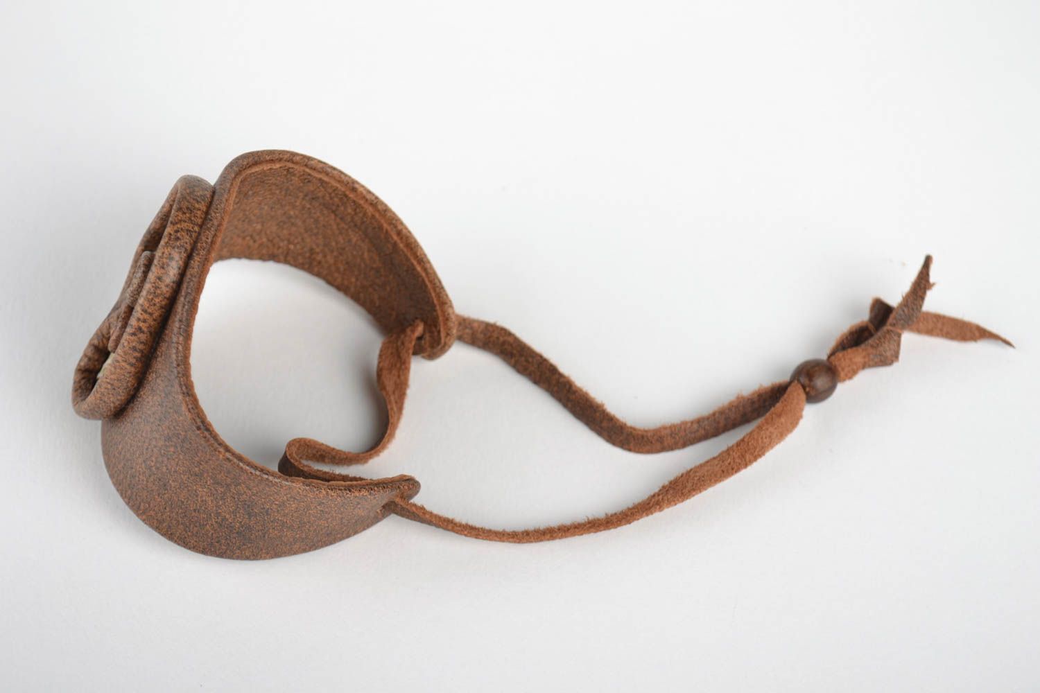 Bracelet cuir naturel Bijou fait main Accessoires cuir unique brun unisexe photo 4