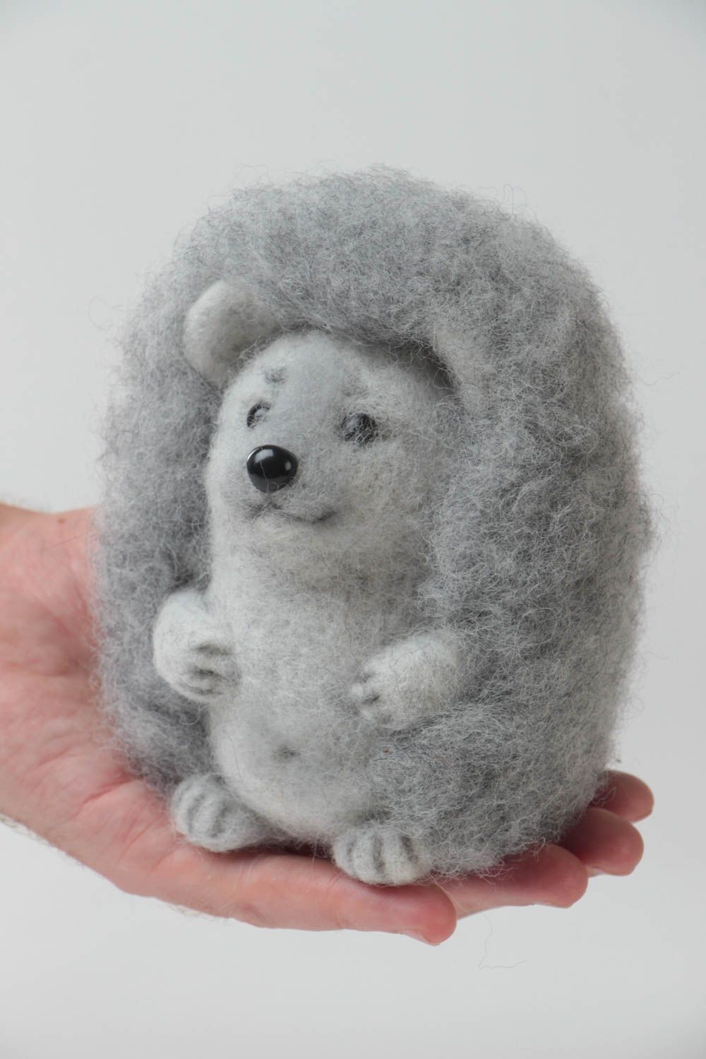 Joli jouet hérisson gris en laine feutrée fait main décoratif cadeau original photo 5