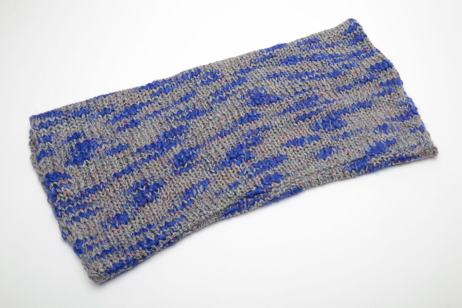 Теплый шарф снуд серо-синий фото 3