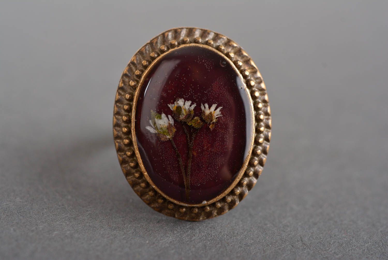Кольцо ручной работы кольцо из эпоксидной смолы модное кольцо с сухоцветом фото 2
