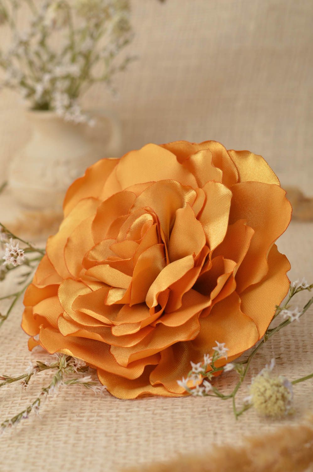 Broche Barrette fleur en satin faite main grande Cadeau pour femme Rose thé photo 1