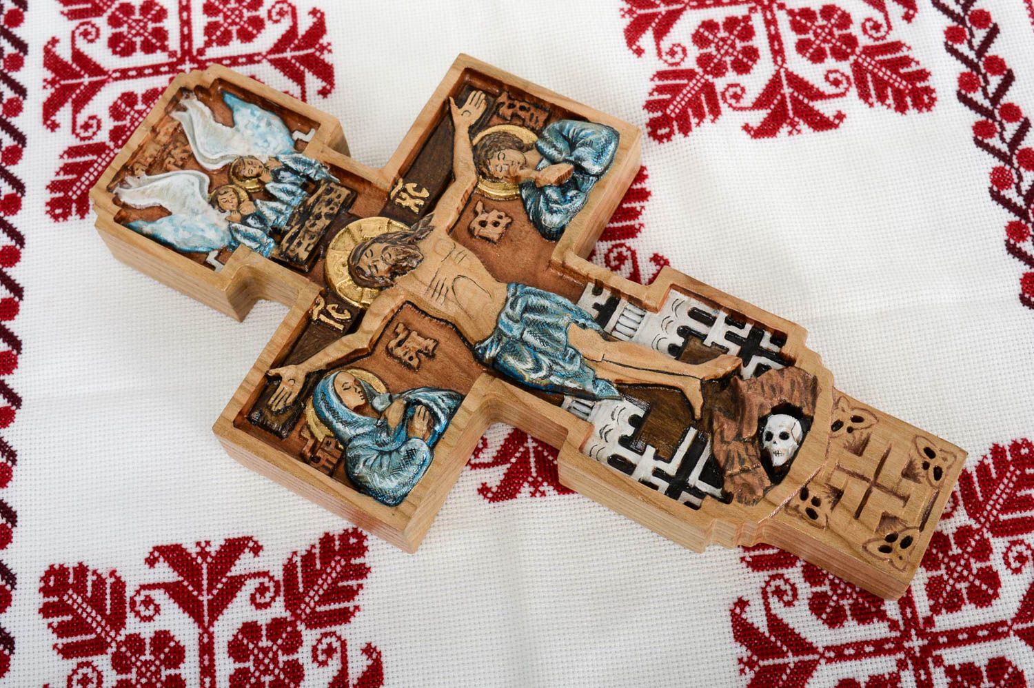 Croix en bois fait main Objet religieux Déco maison gravure crucifix design photo 1