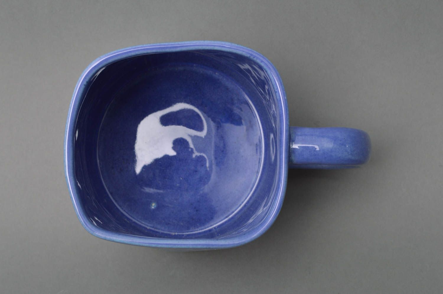 Porcelain ceramic blue color drinking mug with handle photo 2