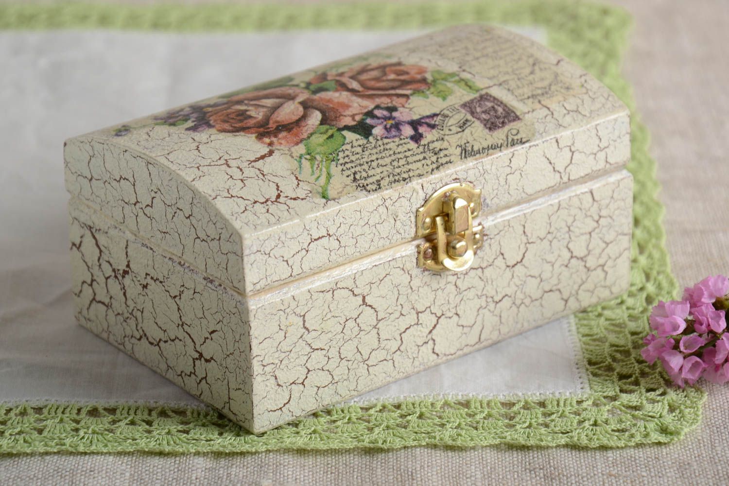 Beautiful handmade wooden jewelry box decoupage wooden box gifts for her photo 1