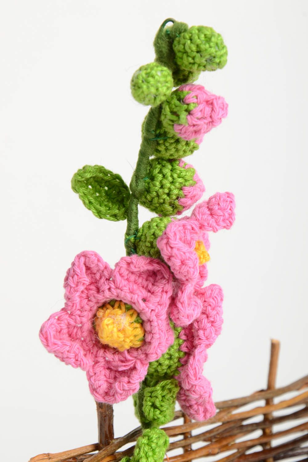 Handmade Deko Häkel Dekoration Geschenk Idee Deko Zaun mit gehäkelten Blumen foto 5
