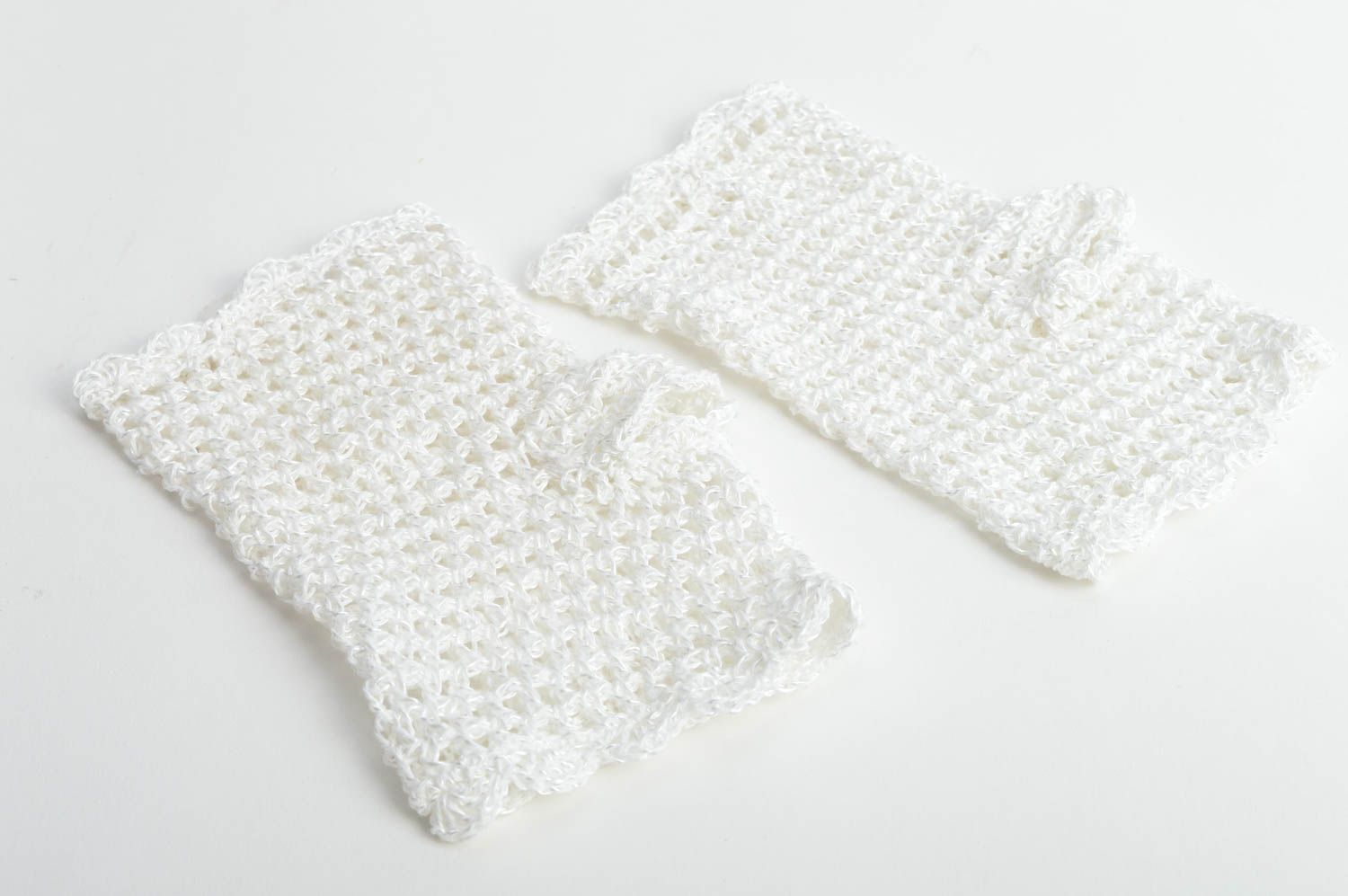 Wedding crochet delicate white elegant beautiful mitts handmade accessory photo 5