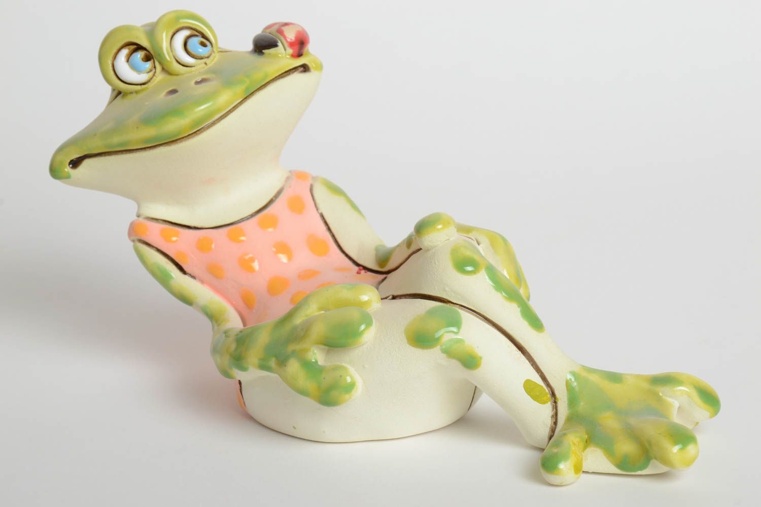 Handmade Deko Dekofigur Frosch ausgefallenes Geschenk Keramik Tischdeko Idee  foto 3
