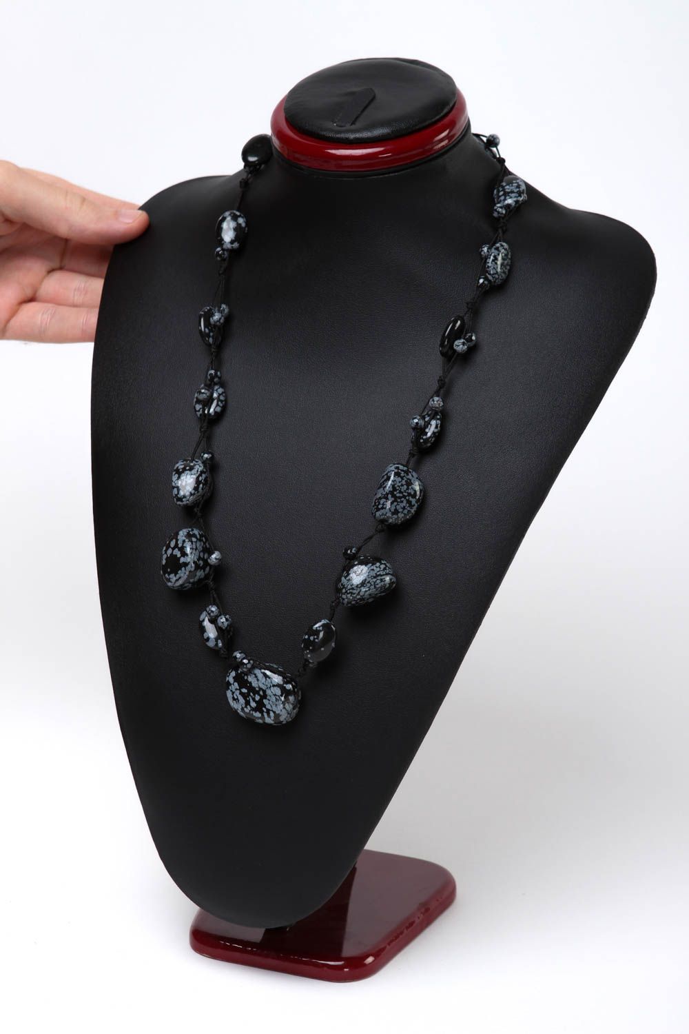 Damen Accessoire handmade Halskette Frauen Perlen Schmuck Schneeflockenobsidian foto 5