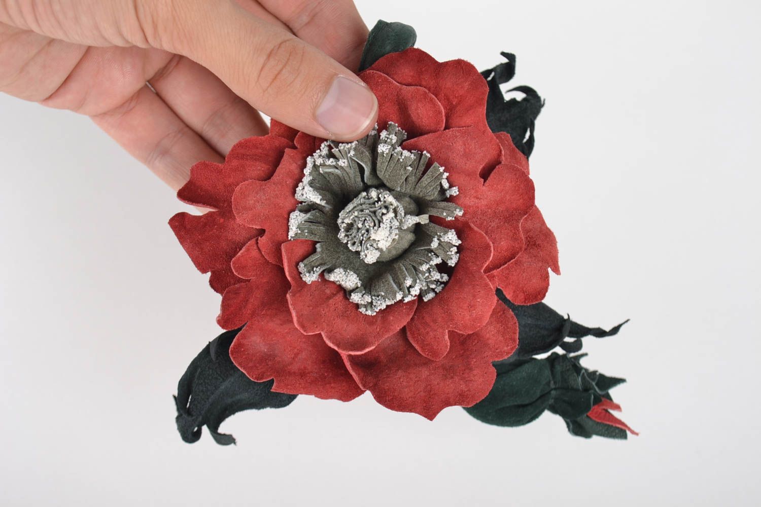 Broche fleur Bijou fantaisie Accessoire femme en cuir naturel tendre cadeau photo 2