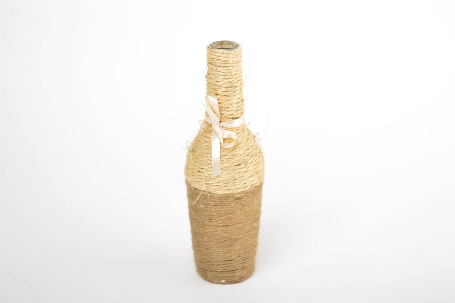 8 inches  glass bottle shape decorated with twine handmade vase 0,56 lb photo 2
